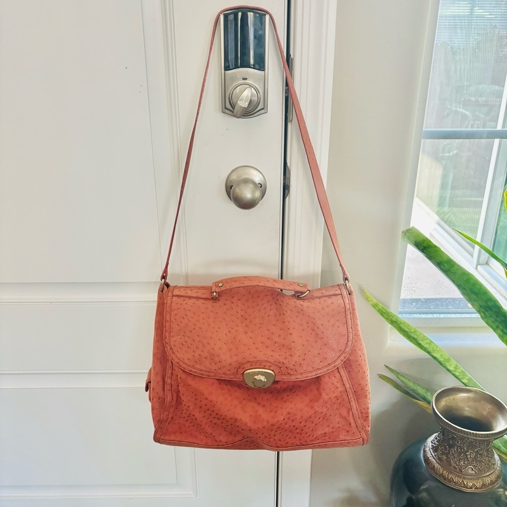 See By Chloe Orange Ostrich Glittery Leather Top Handle Shoulder Crossbody Bag